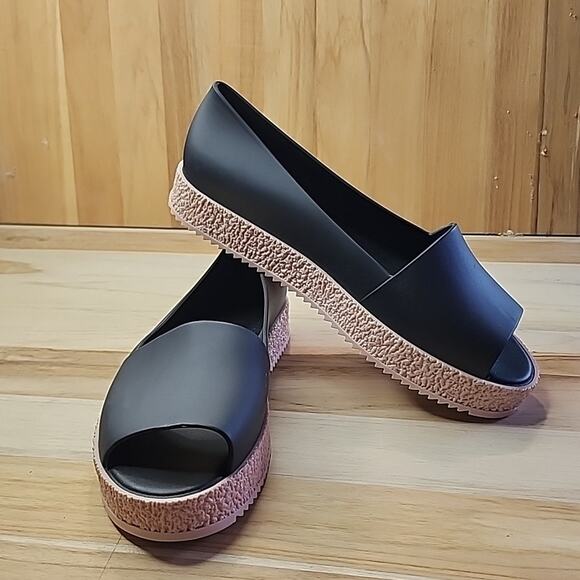 MELISSA SHOES PUZZLE BLACK OPEN-TOE SLIP ON PLATFORM LOAFERS SIZE 40 SCENTED - Picture 13 of 16